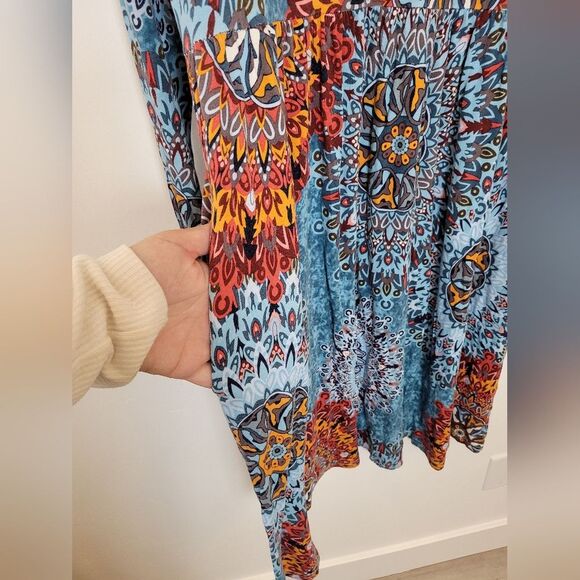 Boho Midi Dress Jersey Knit Colorful Geo Indie Casual Hippie Gypsy Pockets XL - Picture 9 of 11